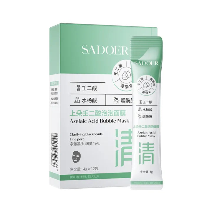 Azelaic Acid Bubble Mask – Deep Cleansing, Blackhead & Pore Minimizing Mud Mask for Fine Pores 4gx12