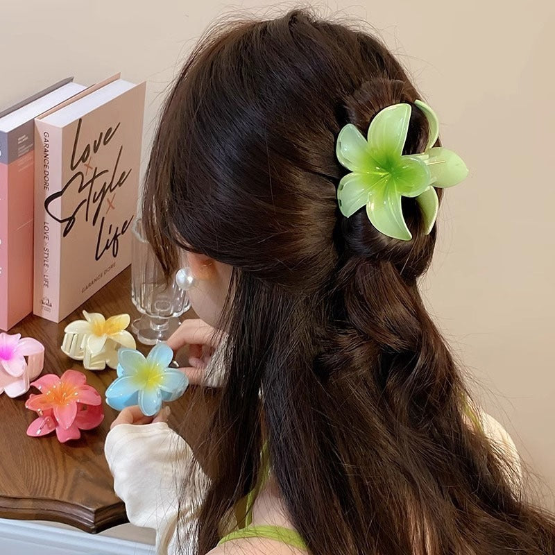 Flower Hair Clips For Girls Stylish Korean | 8CM Candy Color Hair Claw Clips | Large Floral Hair Catchers for Women & Teenagers | Korean Flower Claw Clip