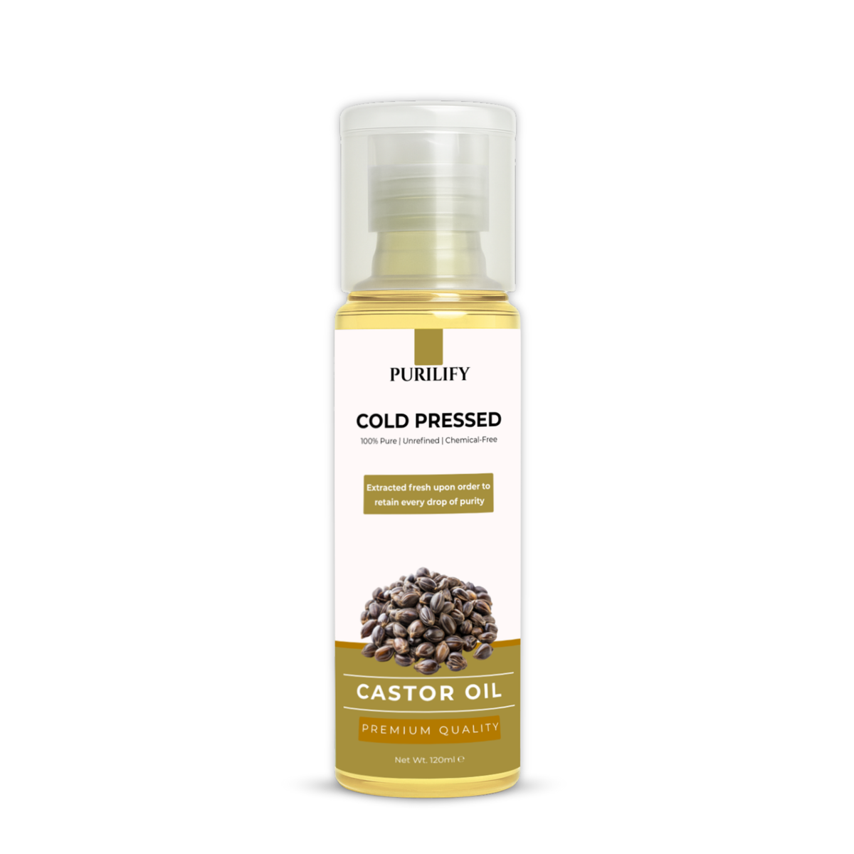 Purilify Castor Oil – Cold Pressed | 100% Pure & Chemical-Free | Hair Growth, Skin Healing, Lash & Brow Care – 120ml