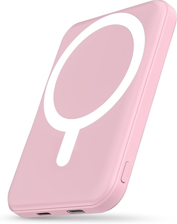 5000mAh Magnetic Power Bank with Type-C Cable 20W PD Fast Charging Lighting Input Wireless Portable Charger for iPhone 16/15/14/13/12/ All Series-Black