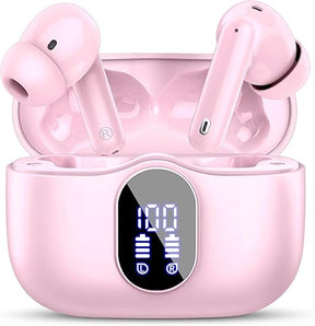 Wireless Earbuds, Bluetooth 5.4 Headphones Bass Stereo, Ear Buds with Noise Cancelling Mic, IP7 Waterproof in Ear Earphones, 36H LED Display Bluetooth Earbuds for Laptop Pad Phones Sports, Rose Gold