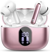 Wireless Earbuds, Bluetooth 5.4 Headphones Bass Stereo, Ear Buds with Noise Cancelling Mic, IP7 Waterproof in Ear Earphones, 36H LED Display Bluetooth Earbuds for Laptop Pad Phones Sports, Rose Gold