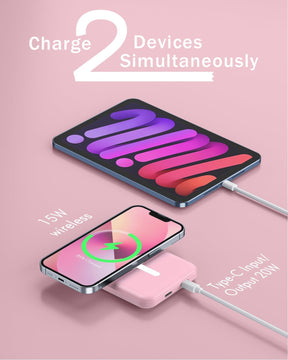 5000mAh Magnetic Power Bank with Type-C Cable 20W PD Fast Charging Lighting Input Wireless Portable Charger for iPhone 16/15/14/13/12/ All Series-Black