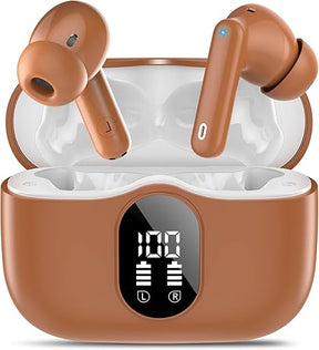 Wireless Earbuds, Bluetooth 5.4 Headphones Bass Stereo, Ear Buds with Noise Cancelling Mic, IP7 Waterproof in Ear Earphones, 36H LED Display Bluetooth Earbuds for Laptop Pad Phones Sports, Rose Gold