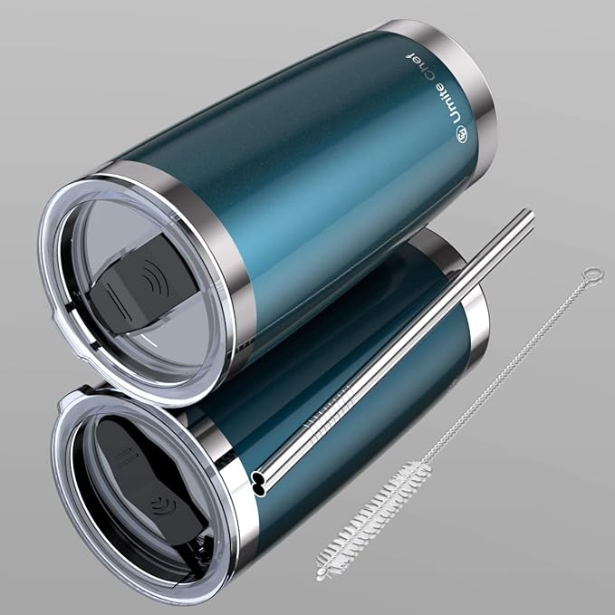 Chef 20oz Tumbler Double Wall Stainless Steel Vacuum Insulated Travel Mug with Lid, Insulated Coffee Cup, 2 Straws, for Home, Outdoor, Office, School, Ice Drink, Hot Beverage （20 oz, Blue Green)