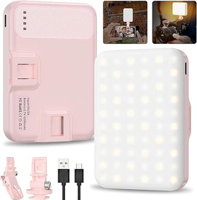 Hagibis LED Camera Light Video Lights Portable Photography Lighting 60 LED 2200mAh Rechargeable Selfie Light 7 Modes, 10-Level Brightness, Portable Clip on Light for Phone/Tablet/Laptop, Pink