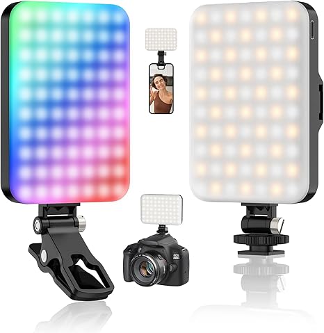 Hagibis LED Camera Light Video Lights Portable Photography Lighting 60 LED 2200mAh Rechargeable Selfie Light 7 Modes, 10-Level Brightness, Portable Clip on Light for Phone/Tablet/Laptop, Pink