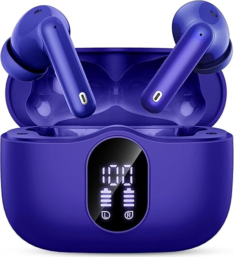 Wireless Earbuds, Bluetooth 5.4 Headphones Bass Stereo, Ear Buds with Noise Cancelling Mic, IP7 Waterproof in Ear Earphones, 36H LED Display Bluetooth Earbuds for Laptop Pad Phones Sports, Rose Gold