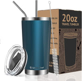 Chef 20oz Tumbler Double Wall Stainless Steel Vacuum Insulated Travel Mug with Lid, Insulated Coffee Cup, 2 Straws, for Home, Outdoor, Office, School, Ice Drink, Hot Beverage （20 oz, Blue Green)