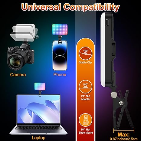 Hagibis LED Camera Light Video Lights Portable Photography Lighting 60 LED 2200mAh Rechargeable Selfie Light 7 Modes, 10-Level Brightness, Portable Clip on Light for Phone/Tablet/Laptop, Pink