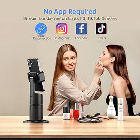 Auto Face Tracking Phone Holder, No App Required, 360° Rotation Face Body Phone Tracking Tripod Smart Shooting Camera Mount for Live Vlog Streaming Video, Rechargeable Battery-Black