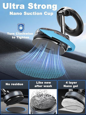 Upgraded 360° Nano Gel Vacuum Magnetic Phone Holder, Car Phone Holder for Magsafe[108+LBS Strongest Suction & 3000gf Strongest Magnetic], Suction Cup Phone Mount for Car/for iPhone 16 Pro Max