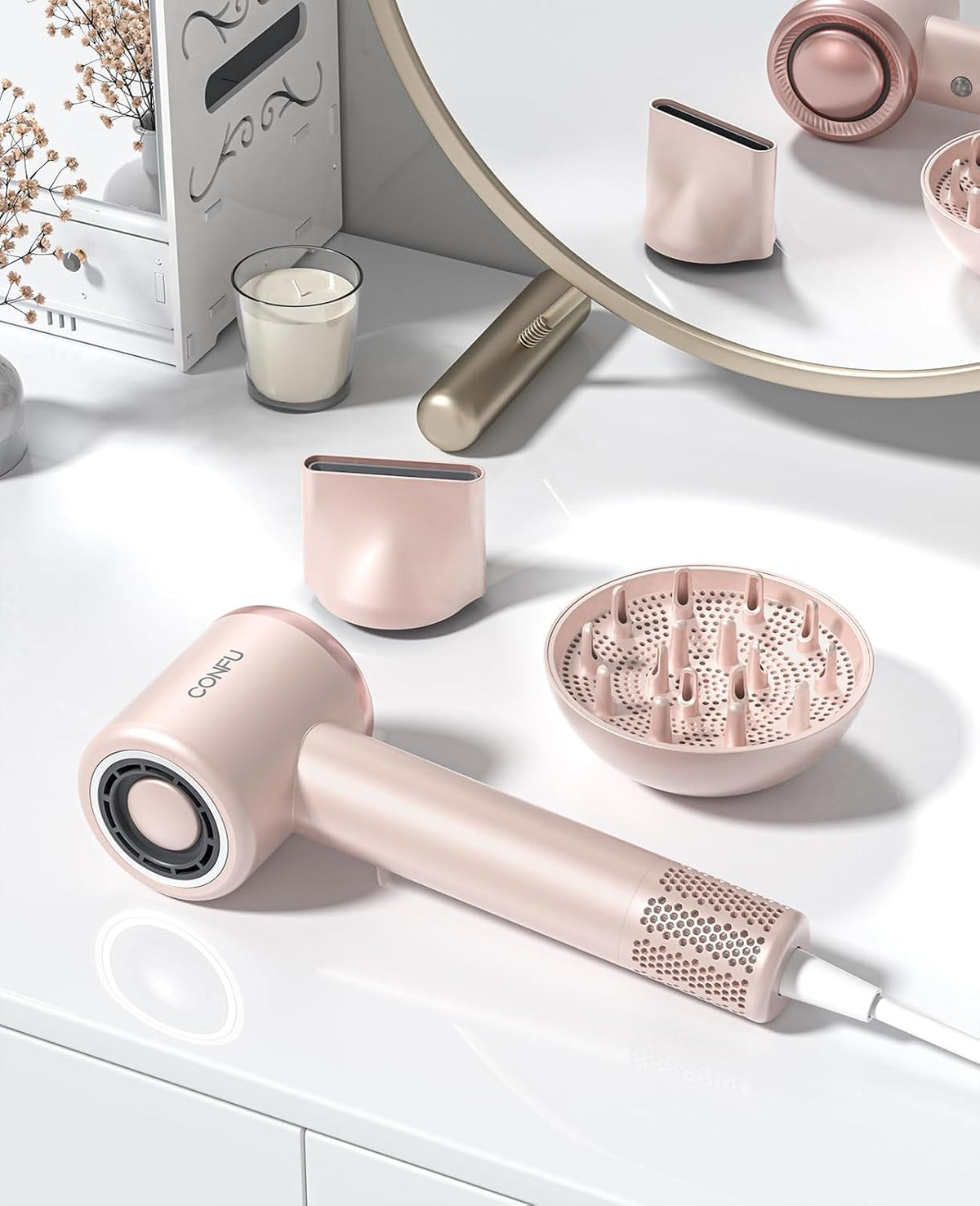 Hair Dryer with Diffuser, CONFU Hair Dryers for Women, Diffuser Hair Dryer High Speed Professional Ionic Blow Dryer for Fast Drying, Hair for Curly Haircurly ha for Home Travel