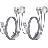 2Pack Multi Fast Charging Cable for Travel Essentials,Apple Watch Charger,iPhone Charger[3-in-2] USB A/Type C/Lightning Cable for iWatch Ultra/SE/10-2,iPhone 16-11,Nintendo Switch,Airpods,iPad,Car-4FT