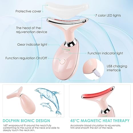 Facial Massager for Face and Neck, Red-Light-Therapy-for-Face and Neck, Face culpting Wand with 7 Color, at-Home Face Tool for Skin Care