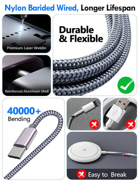 2Pack Multi Fast Charging Cable for Travel Essentials,Apple Watch Charger,iPhone Charger[3-in-2] USB A/Type C/Lightning Cable for iWatch Ultra/SE/10-2,iPhone 16-11,Nintendo Switch,Airpods,iPad,Car-4FT