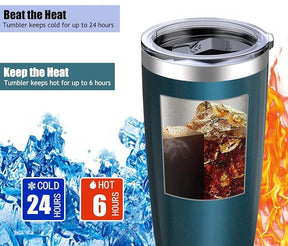 Chef 20oz Tumbler Double Wall Stainless Steel Vacuum Insulated Travel Mug with Lid, Insulated Coffee Cup, 2 Straws, for Home, Outdoor, Office, School, Ice Drink, Hot Beverage （20 oz, Blue Green)