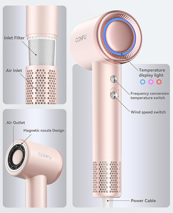 Hair Dryer with Diffuser, CONFU Hair Dryers for Women, Diffuser Hair Dryer High Speed Professional Ionic Blow Dryer for Fast Drying, Hair for Curly Haircurly ha for Home Travel