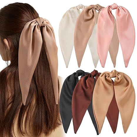 6 PCS Hair Bows for Women, Big Bow Hair Clips for Girls, Silky Satin Hair Bows Clips Oversized Long Tail, Large Hair Barrettes Cute Aesthetic Hair Accessories, Metal Bow Hair Clips Multi Color