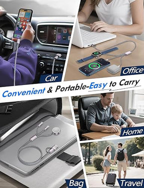 2Pack Multi Fast Charging Cable for Travel Essentials,Apple Watch Charger,iPhone Charger[3-in-2] USB A/Type C/Lightning Cable for iWatch Ultra/SE/10-2,iPhone 16-11,Nintendo Switch,Airpods,iPad,Car-4FT