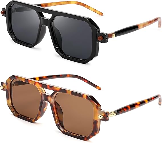 Vintage Square 70s Flat Aviator Sunglasses Women Men Classic Retro Stylish Frame UV400 Sunglasses