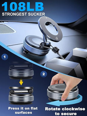 Upgraded 360° Nano Gel Vacuum Magnetic Phone Holder, Car Phone Holder for Magsafe[108+LBS Strongest Suction & 3000gf Strongest Magnetic], Suction Cup Phone Mount for Car/for iPhone 16 Pro Max