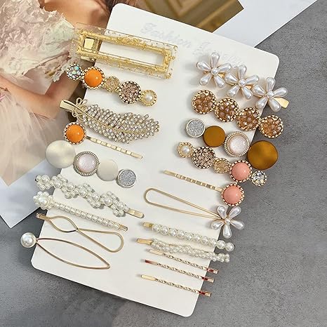 Mehayi 20 PCS Macaron Pearl Acrylic Resin Fashion Hair Clips Set, Cute Hair Barrettes Bobby Pins, Boho Fancy Hairpin Accessories Headwear Styling Tools, Gifts for Women Girls Decorative Wedding