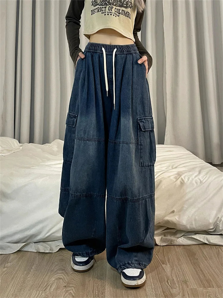 Vintage Blue Cargo Oversize Black Wide Leg Pant