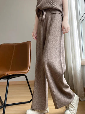 Wide Fashion Leisure Loose High Waist Elastic Solid Knitting Autumn New Pants