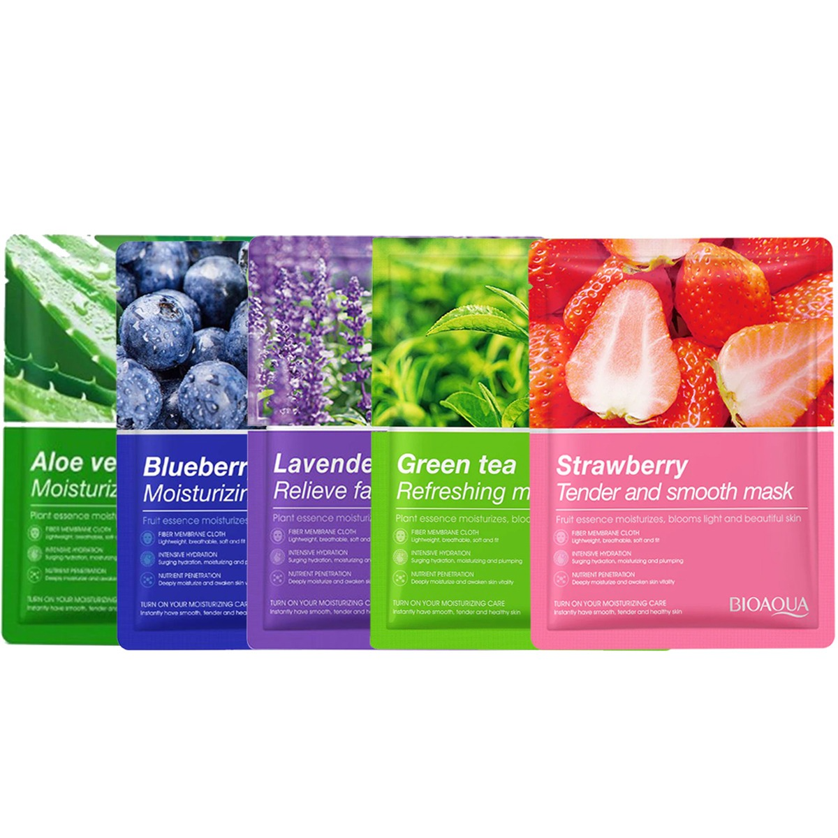 Pack of 5 Bioaqua Facial Sheet Masks | Hydrating & Brightening Skincare with Natural Fruit & Plant Extracts